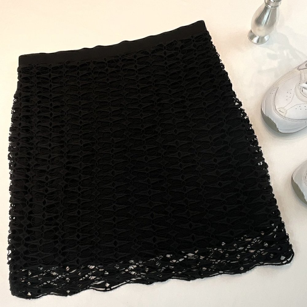 Kenar Black Open Weave Knee Length Pencil Skirt Style J233L,  Size 6